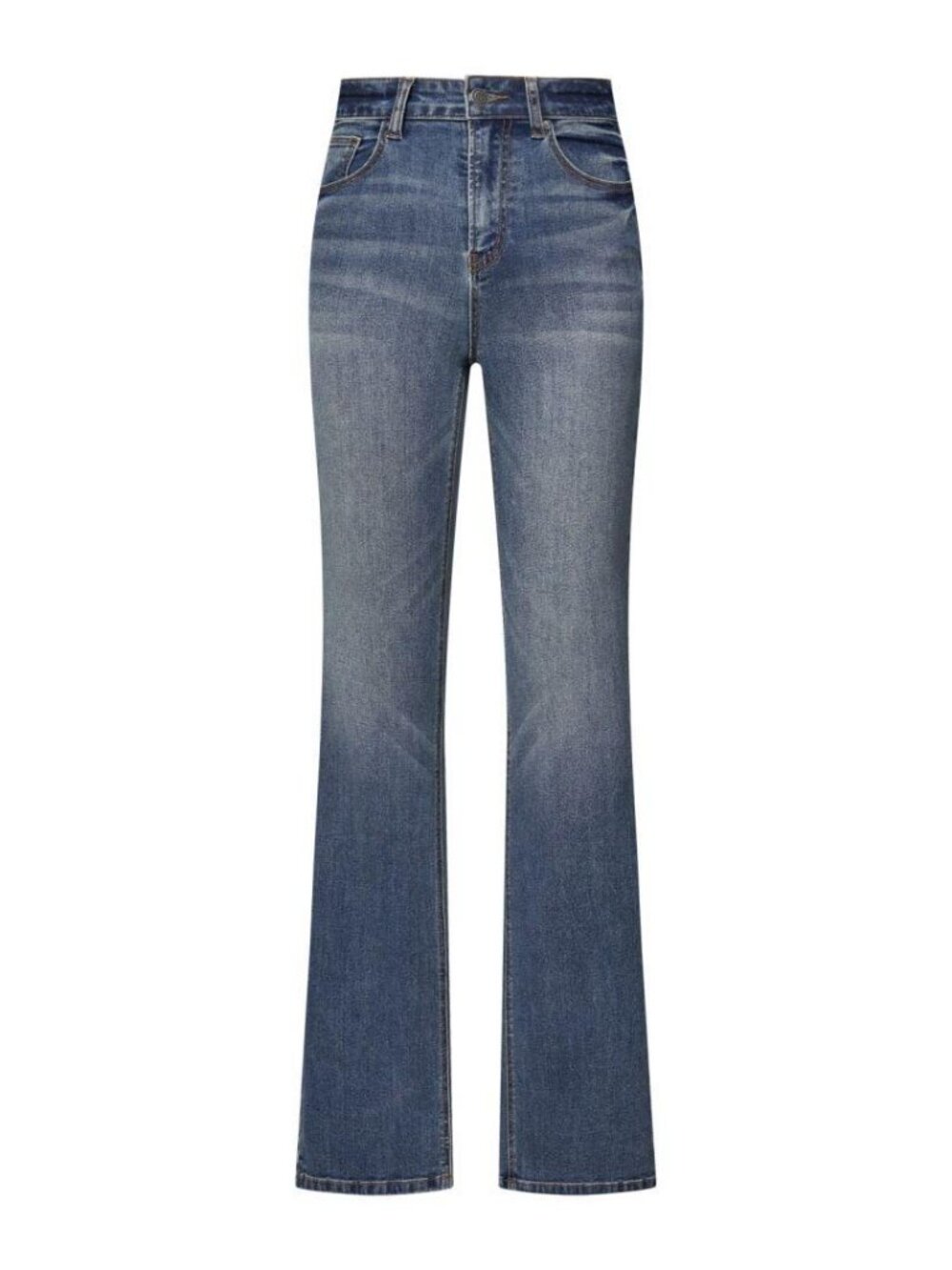 High Waist Medium Wash Bootcut Jeans for Women, Slim Stretch Flare Leg Denim Tro - Picture 2 of 9